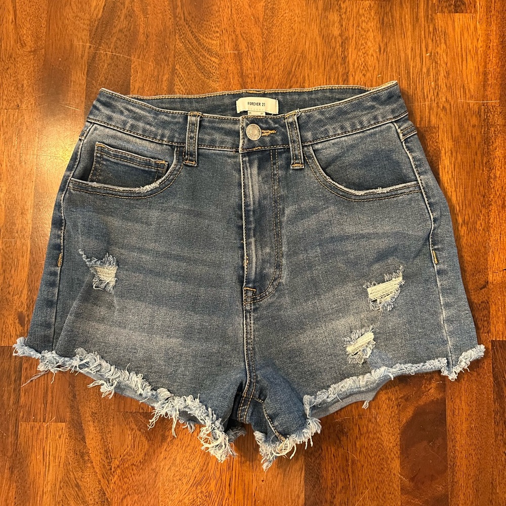 Forever 21 Micro Denim Shorts Size 27 Cotton Blue Jeans Distressed y2k Beachy